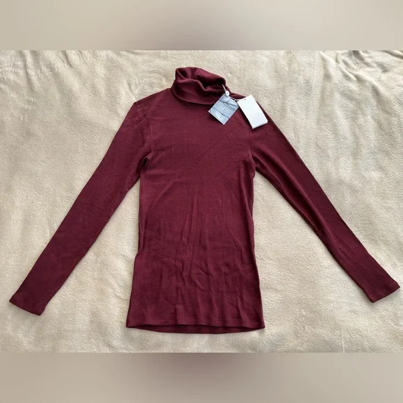 Claire Woman Size 2 Roll Neck Top long sleeve Body Con Blouse merino wool silk - Picture 1 of 7